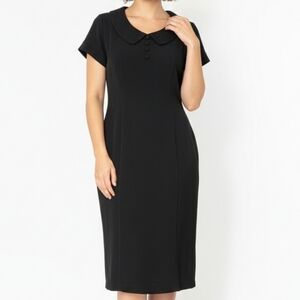 Retro Women's XL Black Midi Dress Peter Pan Collar Dark Academia Whimsigoth